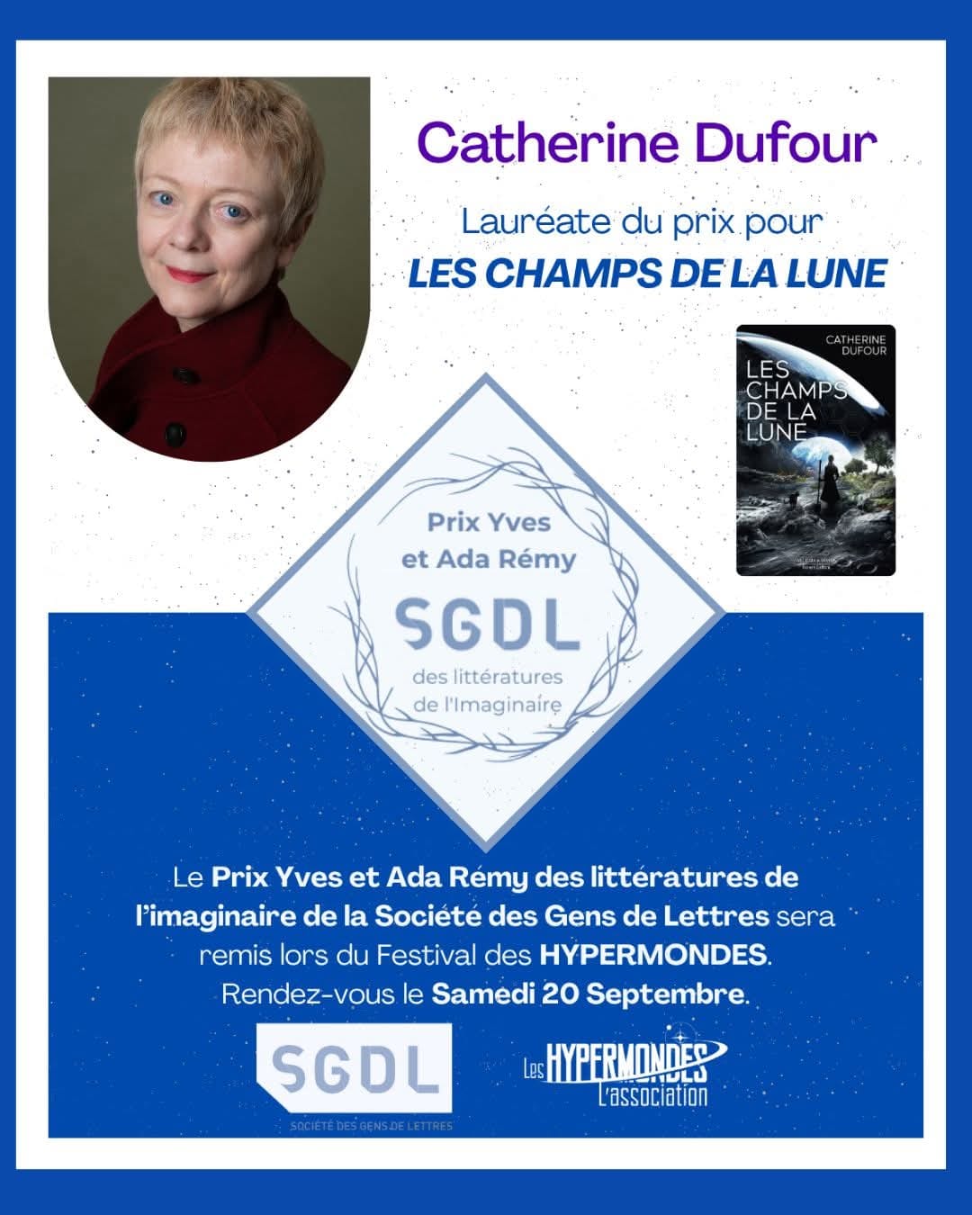 Les Champs de la Lune de Catherine Dufour reçoit le prix de la SGDL 2025